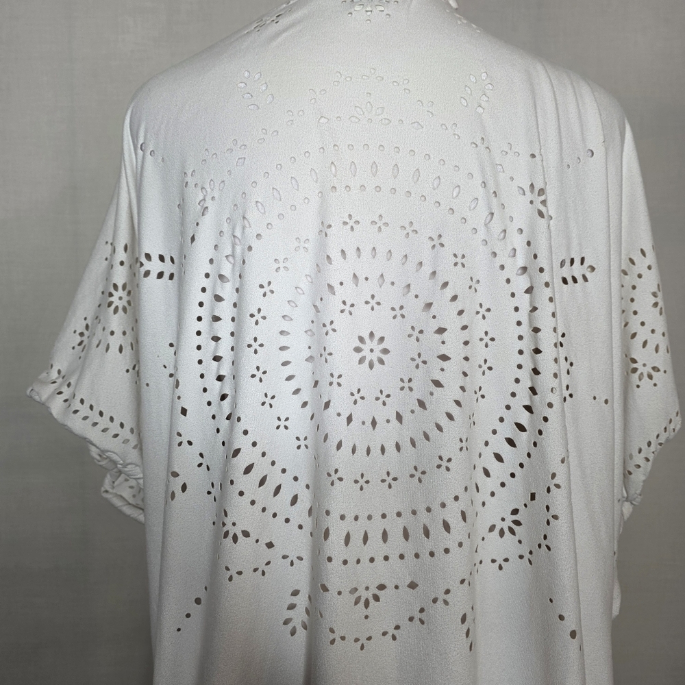 CATO womens Ivory Eyelet Open Front Kimono Boho Style Short Sleeve Size XL - Picture 6 of 9